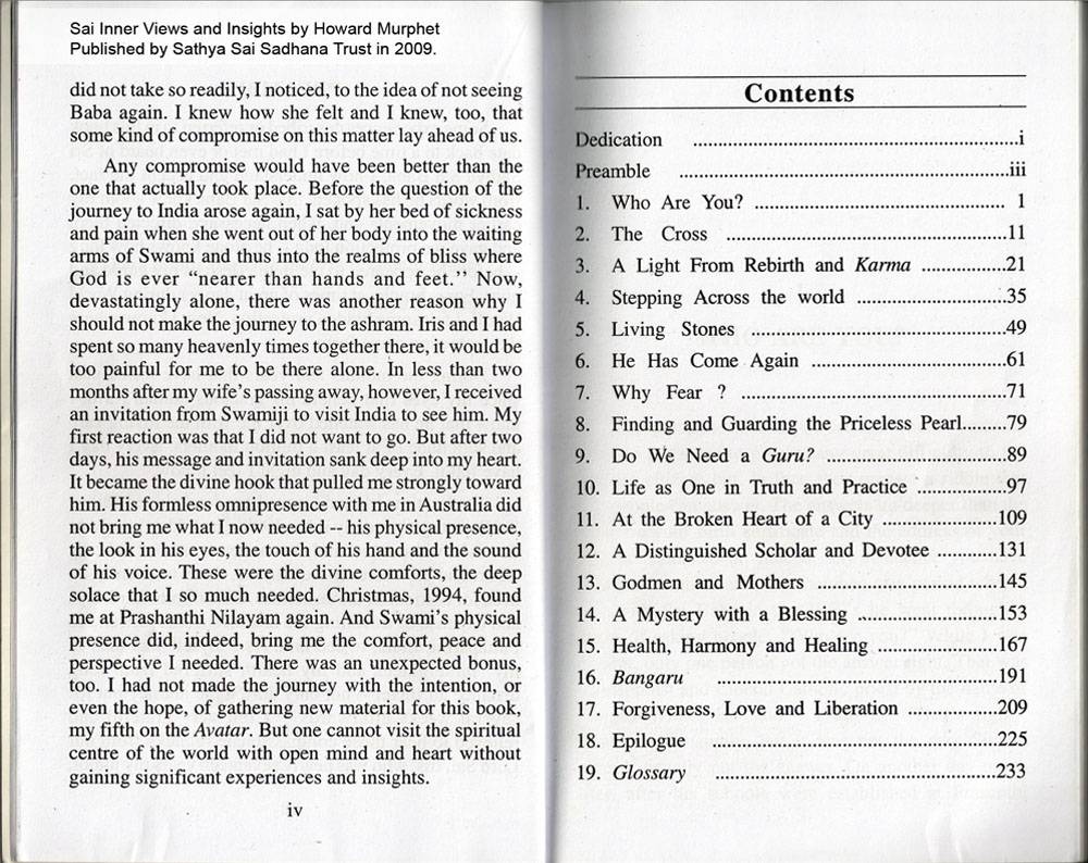 70 img. (Figure 7) The ‘Contents’ page of the book “Sai Inner Views and Insights” (see figure 6). Verify the fabricated changes of serial number (1-19) with (Figure 2 & 5) for hiding the removal of 10th Chapter “The Rebirth of Vivekananda”.