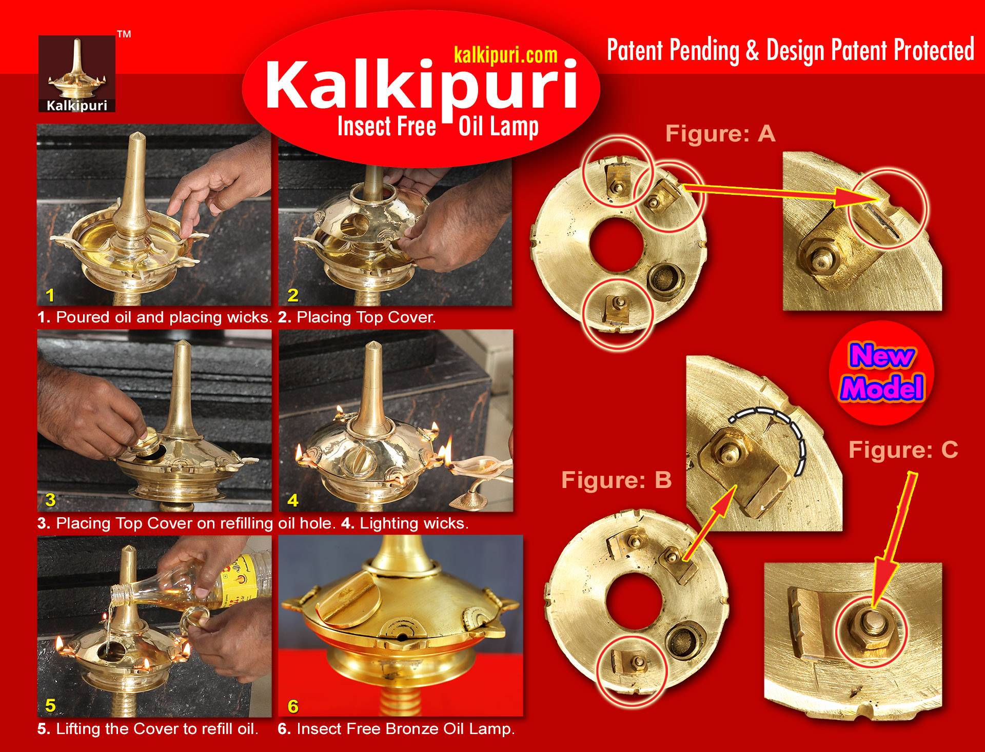 Kalkipuri Insect Free Bronze Oil Lamp. Patent Pending & Design Patent Protected.