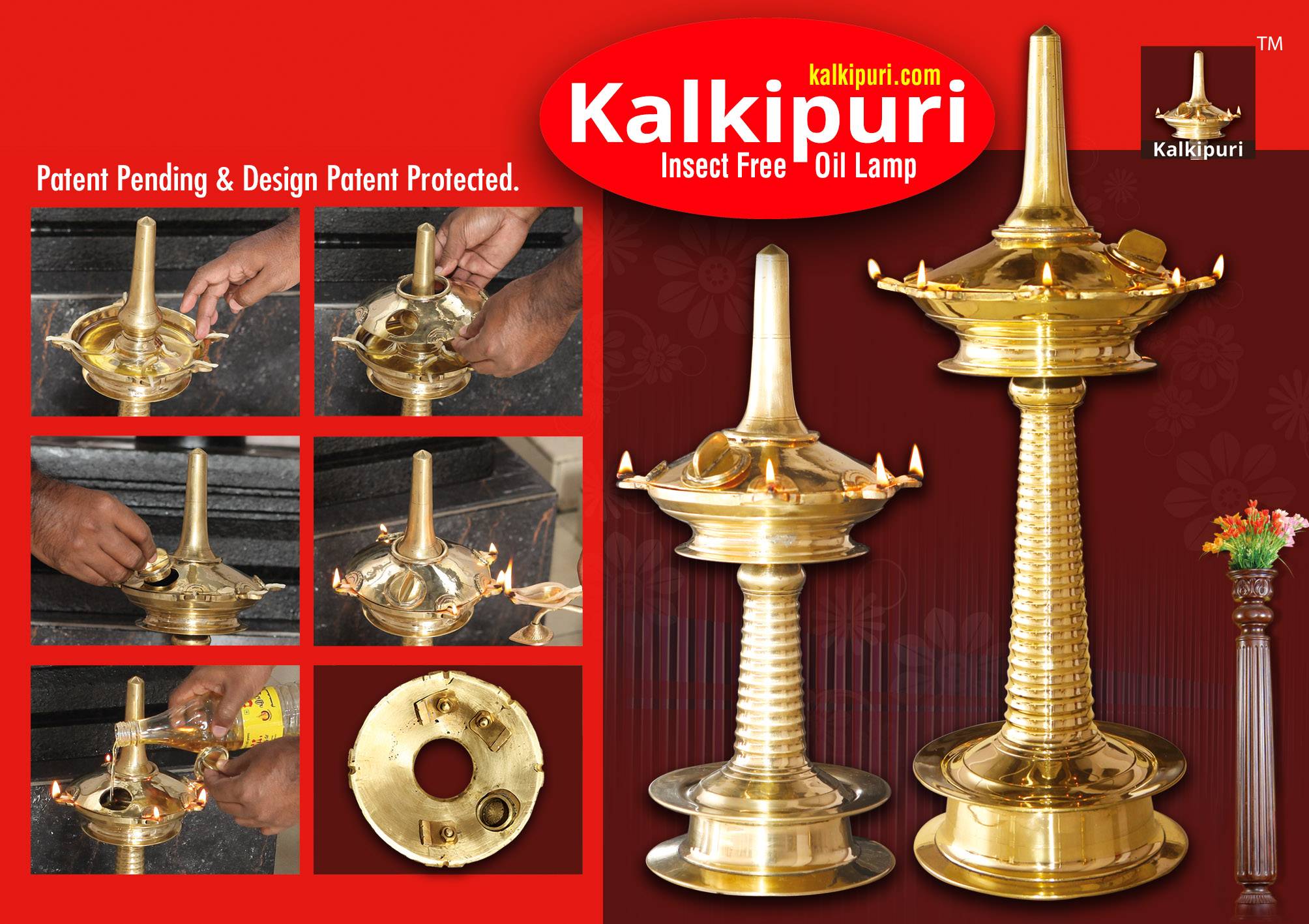 Kalkipuri Insect Free Bronze Oil Lamp. Patent Pending & Design Patent Protected.